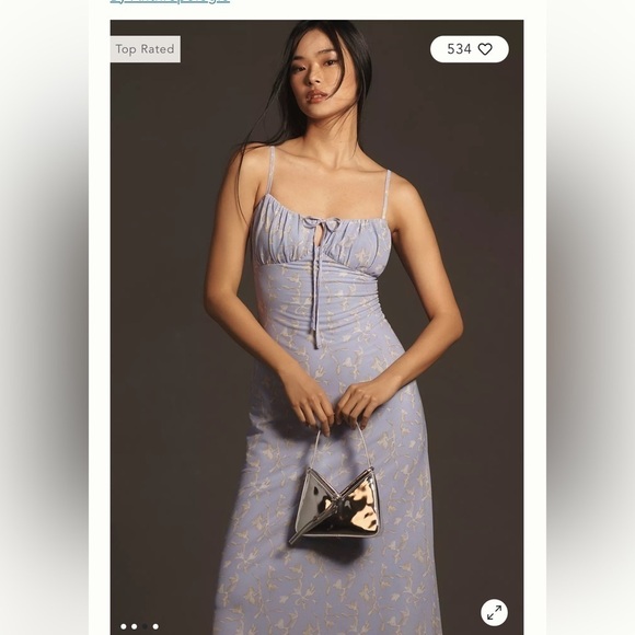 Anthropologie Blue Floral Slip Midi Dress Large NWT Feminine Cottagecore - Picture 10 of 11